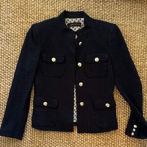 Zara women’s navy blue jacket blazer small gold buttons